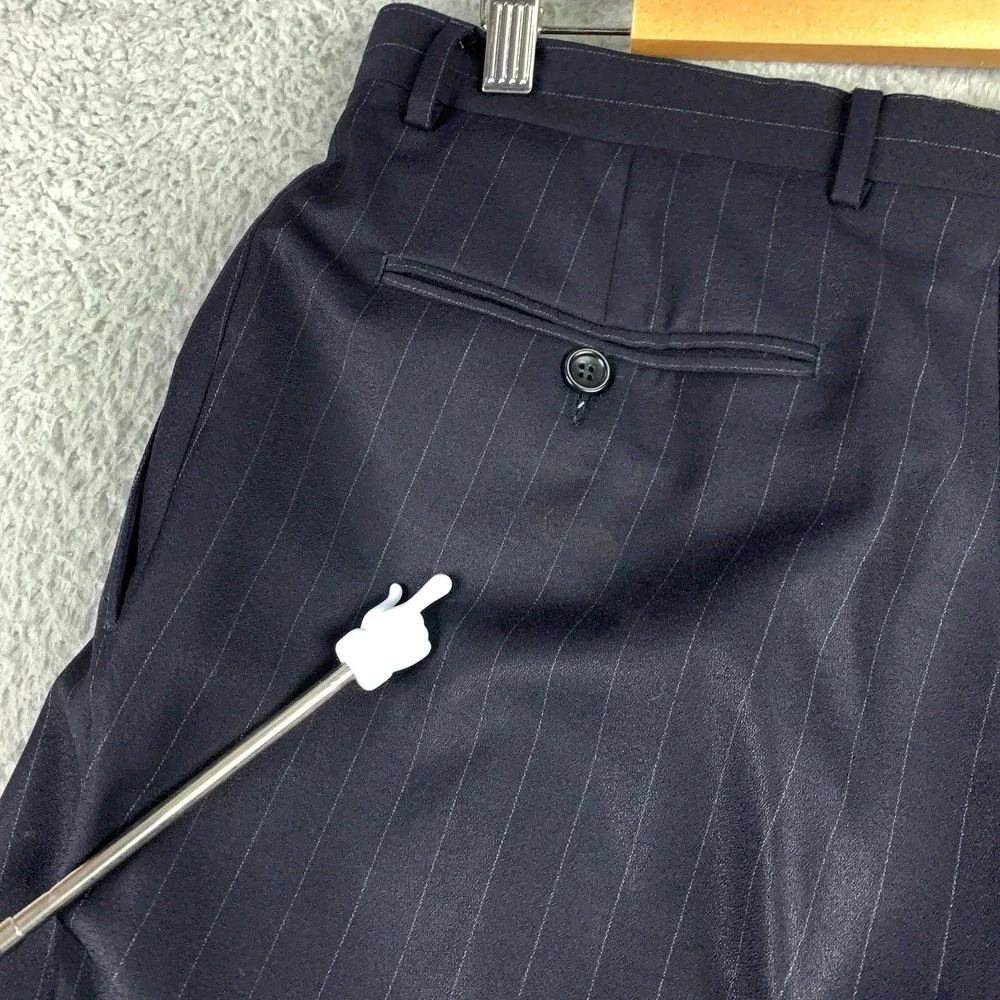 Canali Dress Pants Mens IT 54 US 33x28 Navy Pinstriped Wool Pleated Cuffed Italy